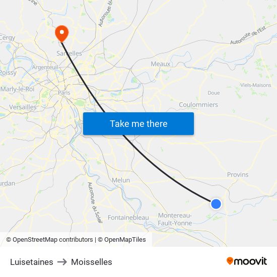 Luisetaines to Moisselles map