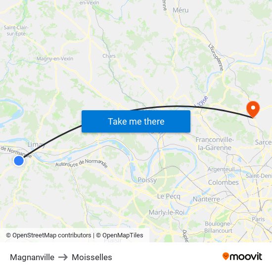 Magnanville to Moisselles map