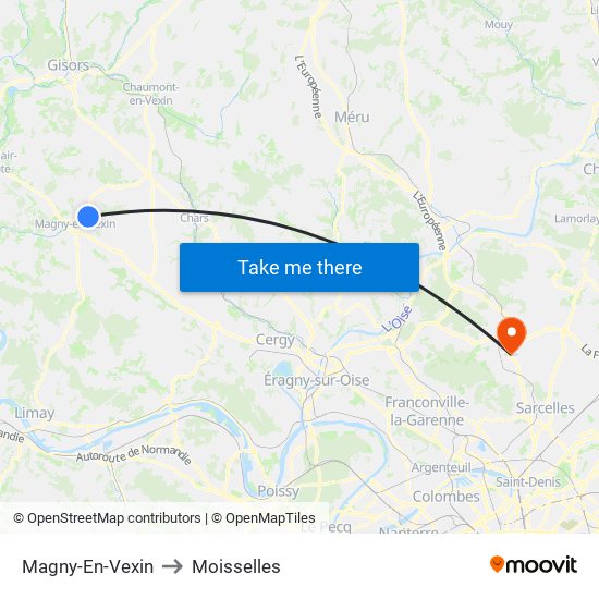 Magny-En-Vexin to Moisselles map