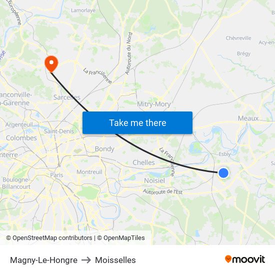 Magny-Le-Hongre to Moisselles map