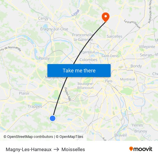 Magny-Les-Hameaux to Moisselles map