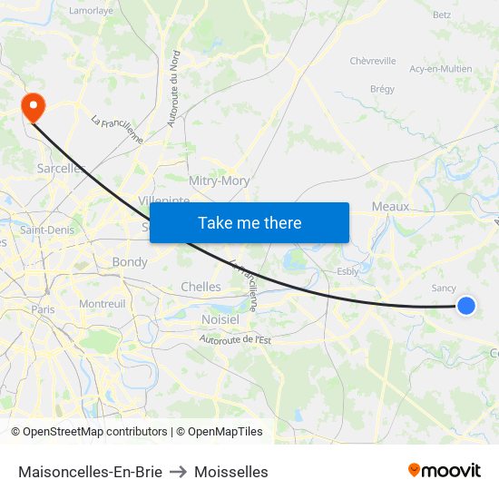 Maisoncelles-En-Brie to Moisselles map