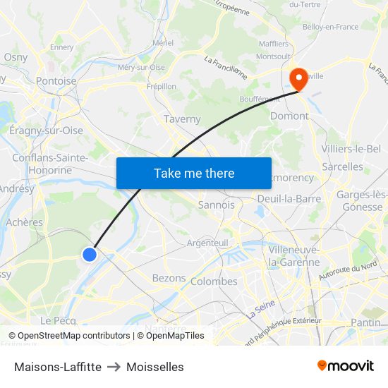 Maisons-Laffitte to Moisselles map