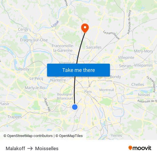 Malakoff to Moisselles map