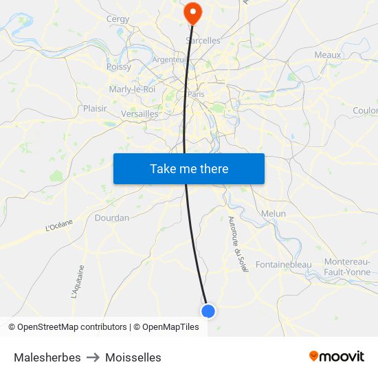 Malesherbes to Moisselles map