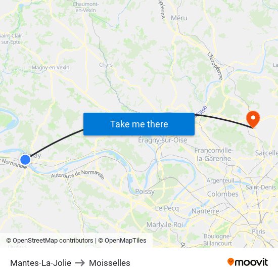 Mantes-La-Jolie to Moisselles map