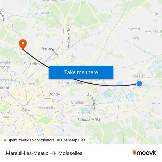 Mareuil-Les-Meaux to Moisselles map