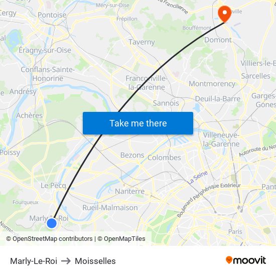 Marly-Le-Roi to Moisselles map