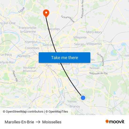 Marolles-En-Brie to Moisselles map