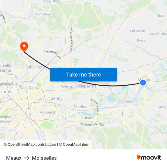 Meaux to Moisselles map