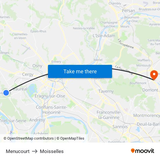 Menucourt to Moisselles map