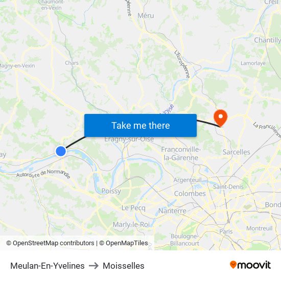 Meulan-En-Yvelines to Moisselles map