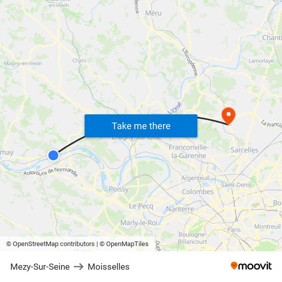 Mezy-Sur-Seine to Moisselles map