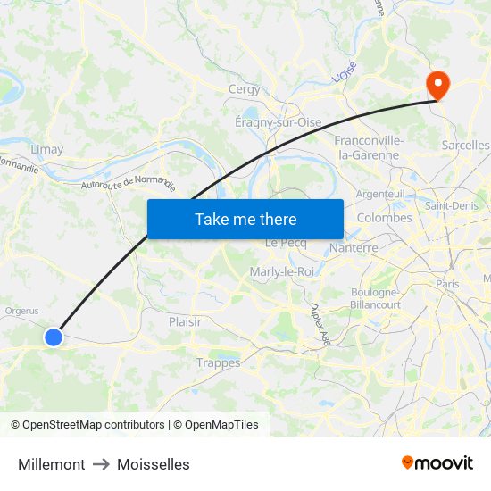 Millemont to Moisselles map