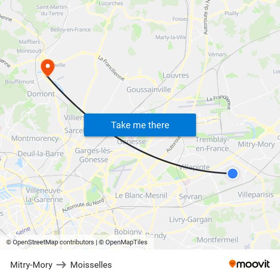 Mitry-Mory to Moisselles map