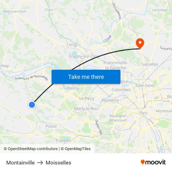 Montainville to Moisselles map