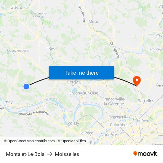 Montalet-Le-Bois to Moisselles map