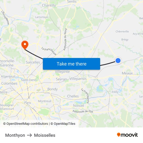 Monthyon to Moisselles map