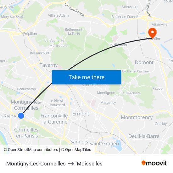Montigny-Les-Cormeilles to Moisselles map