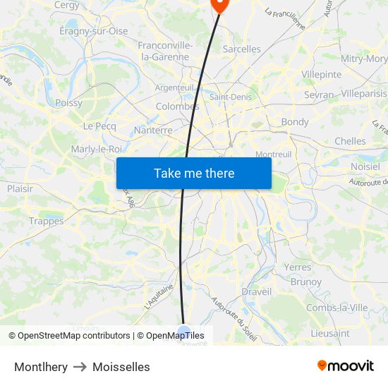 Montlhery to Moisselles map