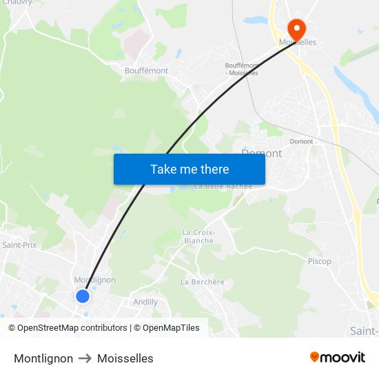 Montlignon to Moisselles map