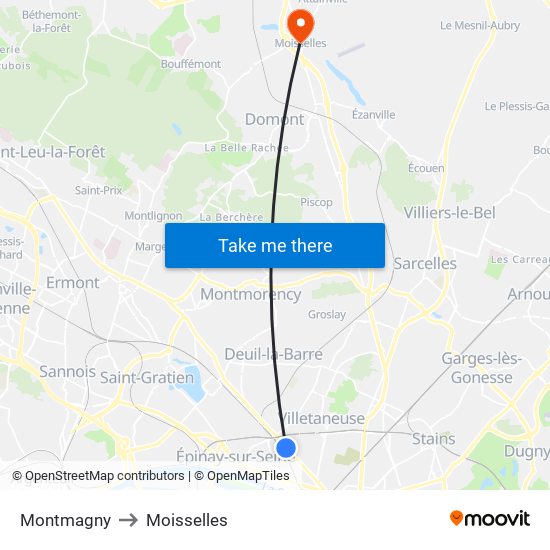 Montmagny to Moisselles map