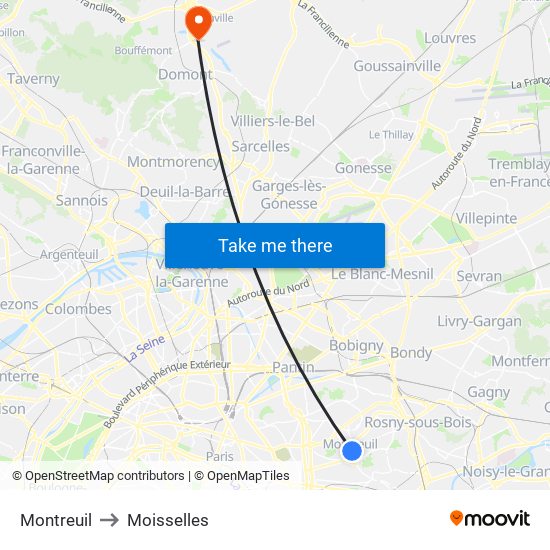 Montreuil to Moisselles map