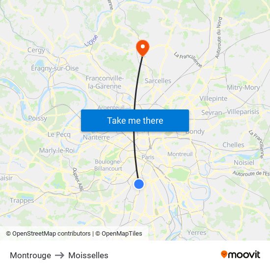 Montrouge to Moisselles map