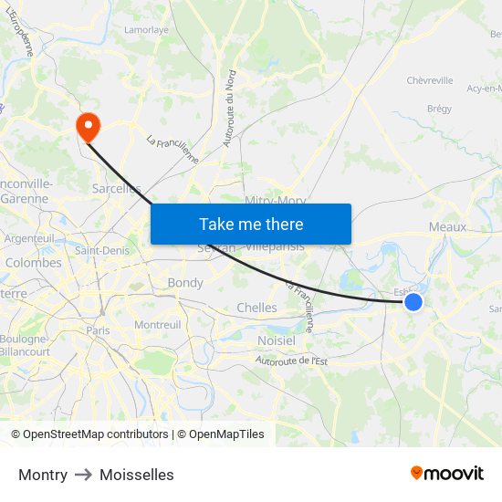 Montry to Moisselles map