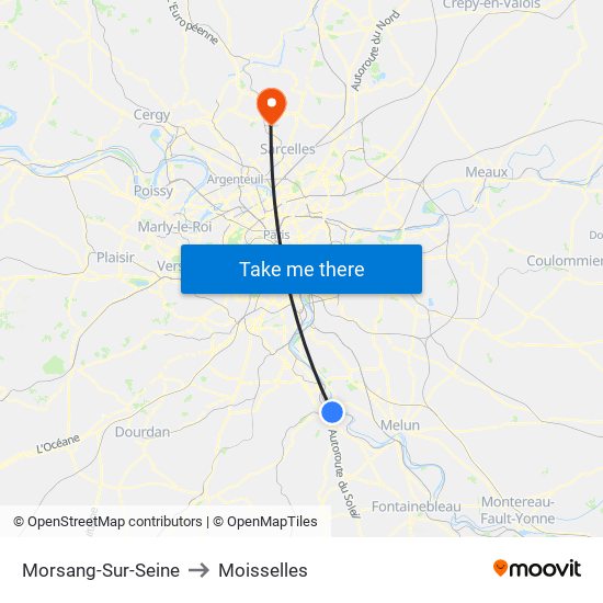 Morsang-Sur-Seine to Moisselles map