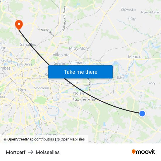 Mortcerf to Moisselles map