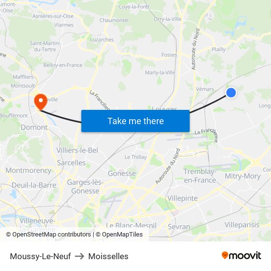 Moussy-Le-Neuf to Moisselles map