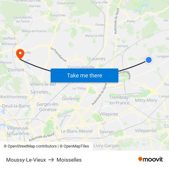 Moussy-Le-Vieux to Moisselles map