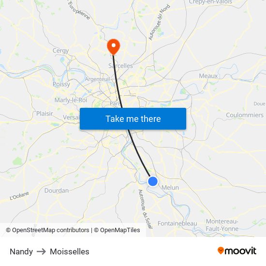 Nandy to Moisselles map