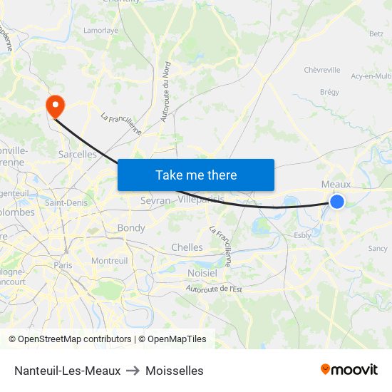 Nanteuil-Les-Meaux to Moisselles map