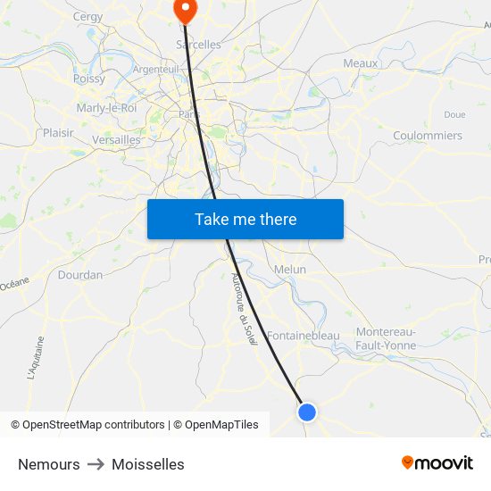 Nemours to Moisselles map