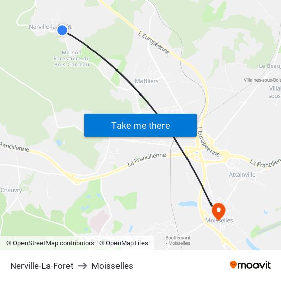 Nerville-La-Foret to Moisselles map