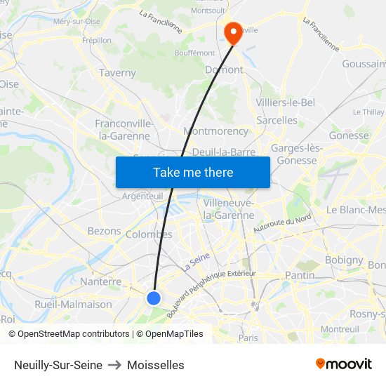 Neuilly-Sur-Seine to Moisselles map