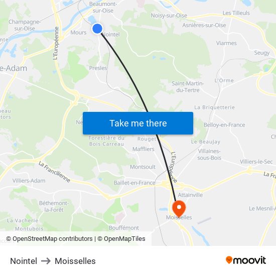 Nointel to Moisselles map