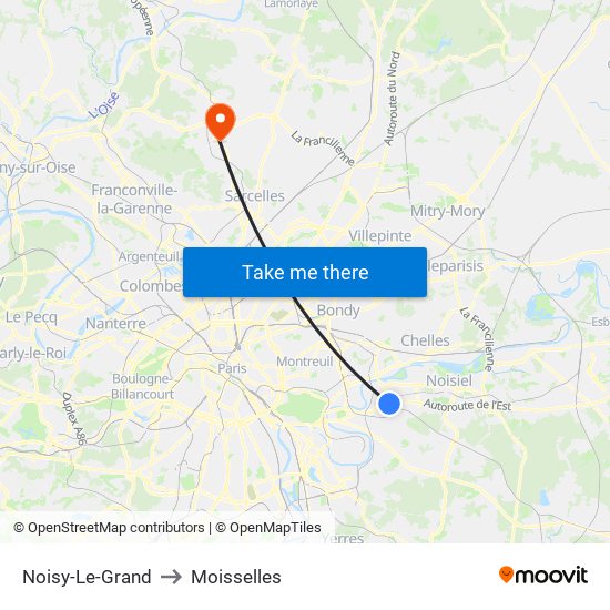 Noisy-Le-Grand to Moisselles map