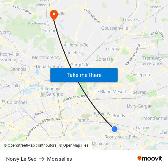 Noisy-Le-Sec to Moisselles map