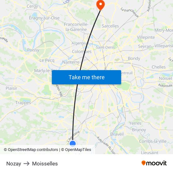 Nozay to Moisselles map