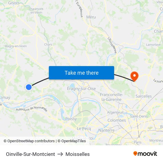 Oinville-Sur-Montcient to Moisselles map