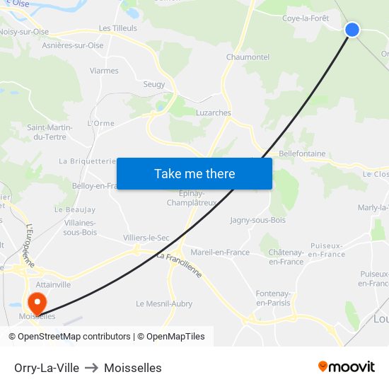 Orry-La-Ville to Moisselles map
