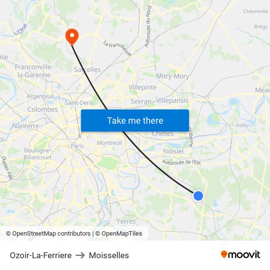 Ozoir-La-Ferriere to Moisselles map
