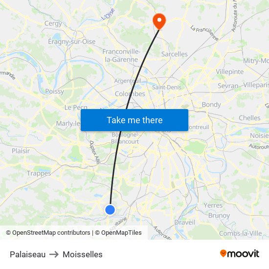 Palaiseau to Moisselles map
