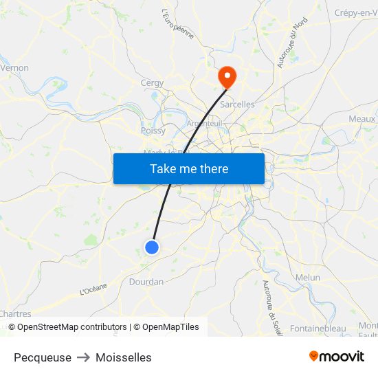 Pecqueuse to Moisselles map