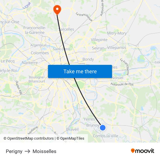 Perigny to Moisselles map