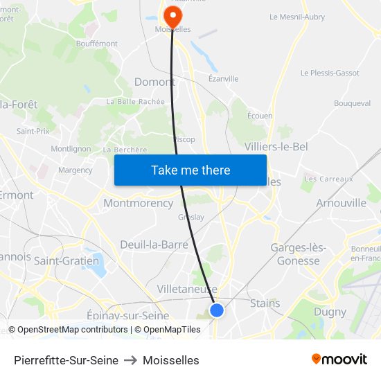 Pierrefitte-Sur-Seine to Moisselles map