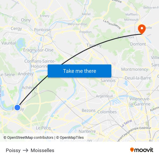 Poissy to Moisselles map